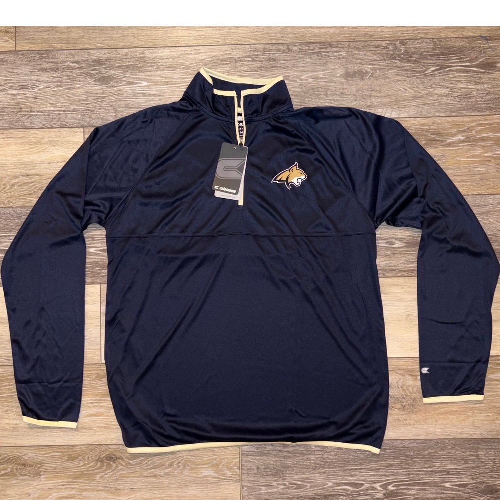 NWT Men's Montana State Colosseum Quarter Zip Pullover - Medium - Navy Blue